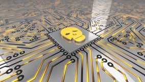Seamless looping rotating 3d animated bright computer circuit board with an orange skull icon in 4K resolution - Powered by Shutterstock - Get 15% off with code: PIKWIZARD15