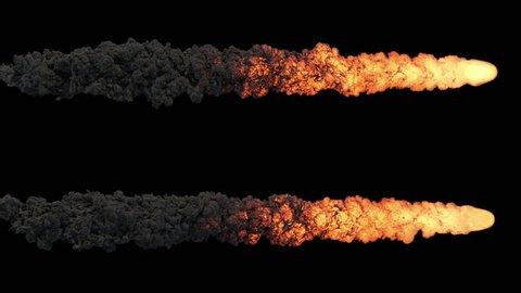 Meteor or asteroid trail fire and smoke, with alpha mask. Ready for compositing (4k, 3840x2160, ultra high definition) high detailed smoke