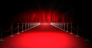 Digitally generated video of red carpet with spotlights against red background