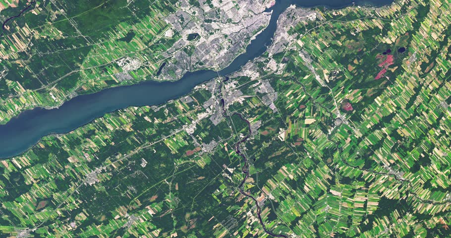 Very high-altitude overflight aerial of Quebec City, Canada. Clip loops and is reversible. Elements of this image furnished by NASA