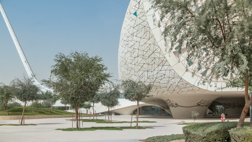 View of the Education City Complex timelapse launched by the Qatar Foundation in Doha. Faculty of Islamic Studies and mosque. It includes several western universities