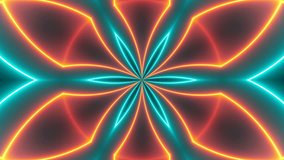 Disco kaleidoscopes background with glowing neon colorful lines and geometric shapes. 3d rendering backdrop