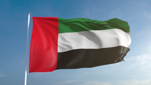 50fps UAE seamless looping flag in 4k, alpha channel included as matte. Beautiful detailed fabric waving in the wind. 4k. Slow motion in 25fps