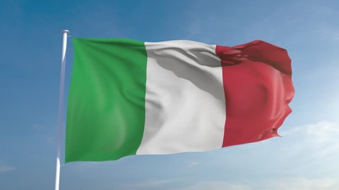 50fps Italy seamless looping flag in 4k, alpha channel included as matte. Beautiful detailed fabric waving in the wind. 4k. Slow motion in 25fps
