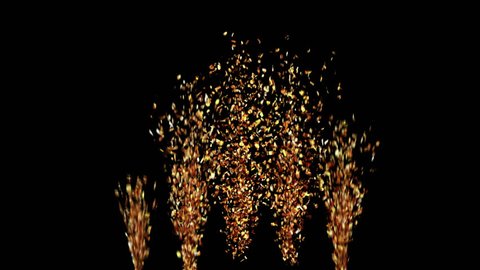 Golden Confetti Party Popper Explosions on a Green and Black Backgrounds. 3d animation, 4K. 