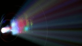 Digital Video Projector Lens Colorful Bright Rays.
Video projection flashes of color and light glows.
VJ videoprojection session in a nightclub.
Multicolor flare beam lights background.

