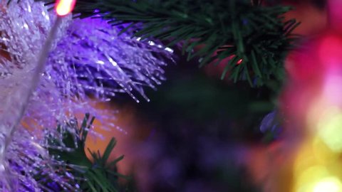 Blue Christmas ball and tree New Year mood, beautiful, Father Christmas ball on Christmas tree on boken background. New year 2019. Full UHD xmas background, bokeh lights. 4K.