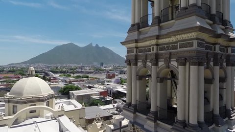 MONTEREY, MEXICO - CIRCA, JULY 2017: Aerial shot of the Monterrey's Cathedral 