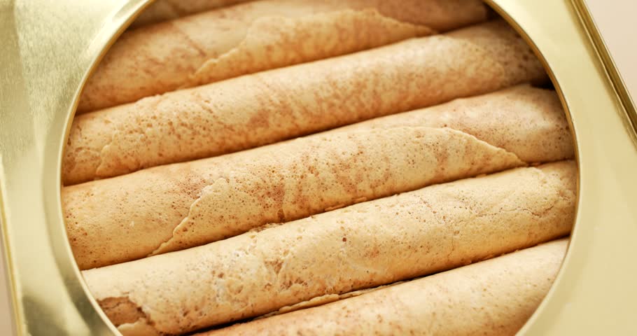 Waffle egg roll inside tin can