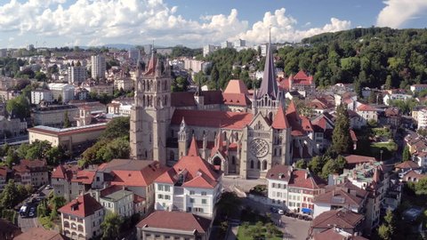Lausanne Cathedral aerial shot - Flying around this beautiful Medieval Church / Flying around this beautiful Medieval Church