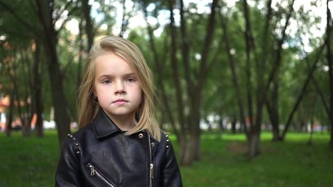Cute Little Girl Wearing Leather Jacket Stock Footage Video (100% ...