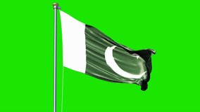 Waving Pakistan flag isolated on green screen video. Pakistan flag video