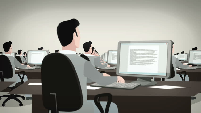 Cartoon Corporation Animated Scene. Many Employees Typing on Computers in Office | Shutterstock HD Video #1007608144