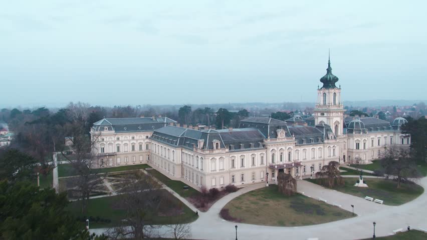Aerial video of Festetics Castle in Keszthely, Hungary