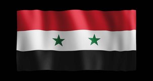 Flag of Syria; conformed to long ratio (2:1); gentle, stylized, non-realistic, unhinged waving; seamless loop animation with alpha channel; nice textile pattern visible in 4k