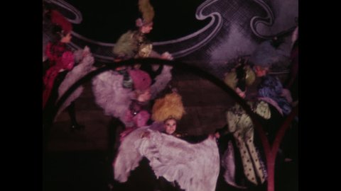 PARIS, 1970, Archival, The Can Can dancers at the Folies Bergere, close up