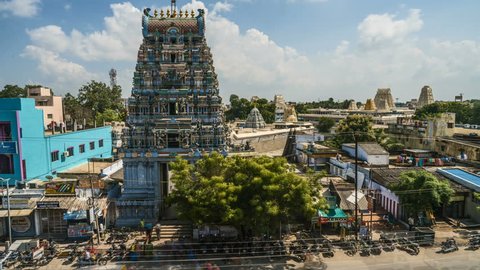 Kanchipuram - 08.10.2017: Kumarakottam temple in Kanchipuram and nearby street, India, 4k time lapse