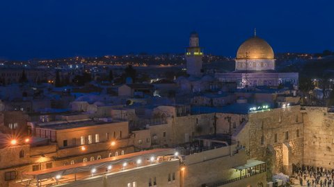 Jerusalem aerial Wailing wall and Al Aqsa night 4k time lapse