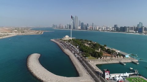 View of city and sea from height in Abu Dhabi