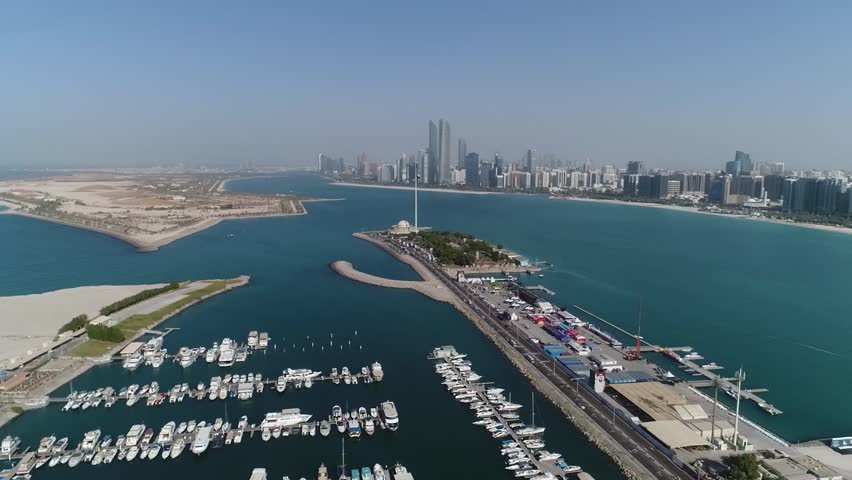 View of city and sea from height in Abu Dhabi