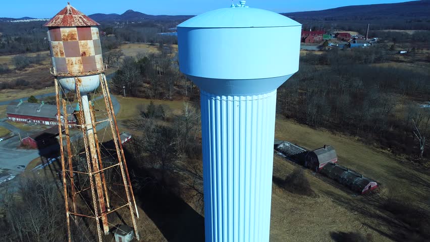 Blue Water Tower Near Me This Aerial View Two Water Towers Stock Footage Video (100% Royalty-Free)  1007644660 | Shutterstock