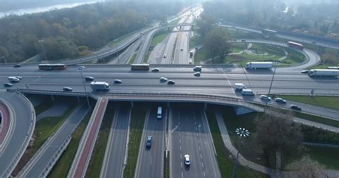 Aerial View On A Busy Highway in Warsaw, Poland