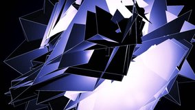 Beautiful Abstract Blue Polygonal Surface Moving In 3d Animation. Dark Triangles Motion On The Black Background. Three Variations.
