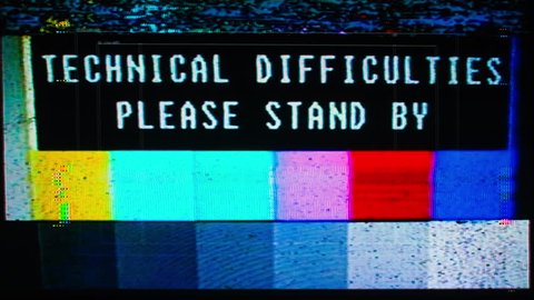 television test patterns and colour bars with glitch interference and distortion
