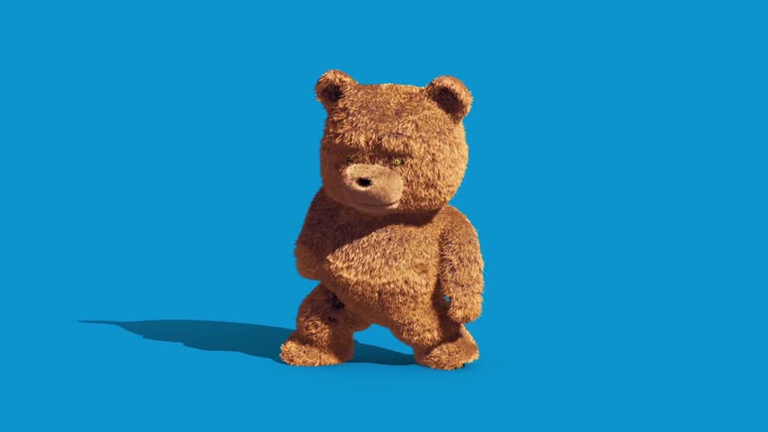 Teddy Bear Real Fur Dance Blue Screen Loop 3D Renderings Animations