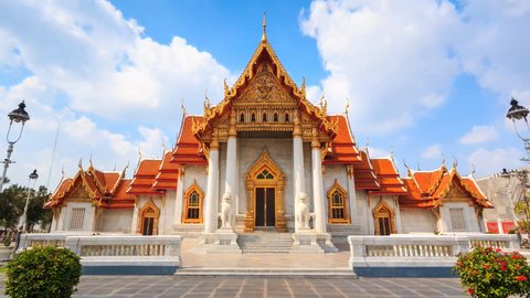 Wat Benchamabophit Temple Landmark Travel Place Of Bangkok, Thailand 4K Time Lapse (zoom out)