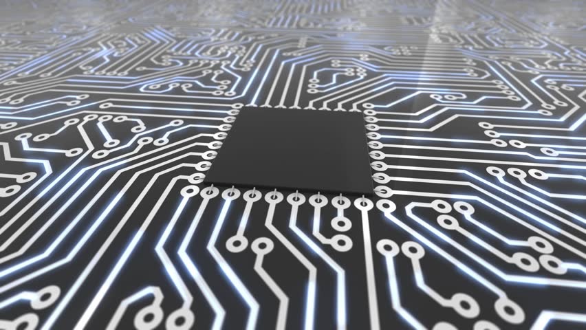 Seamless looping rotating 3d animated dark blue computer circuit board with a Dollar icon in 4K resolution