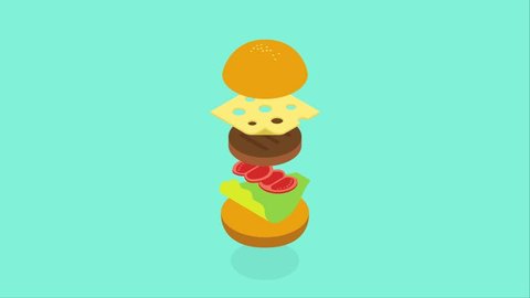 Cartoon burger 2d animation in isometric style
fast food service concept cooking take away