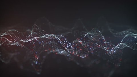 Abstract glowing virtual neural network. Futuristic Infrormation Technology or Artificial Intelligence concept. Seamless loop 3D animation rendered with DOF 4k (4096x2304)