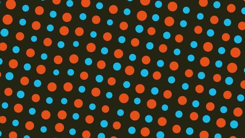 Retro Pop-Art 80's Memphis style pattern animation. Orange and blue spots on dark background. Stop-frame video loop-ready clip.