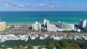 Aerial hyperlapse miami video mansions yachts hotels and Atlantic Ocean