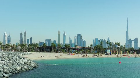 Jumeirah Beach and the city skyline, Dubai, United Arab Emirates