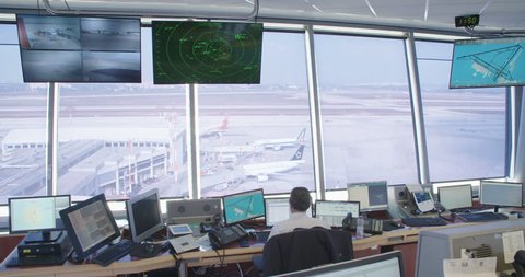 Tel Aviv, Israel - January 2018. Air traffic controllers in the control tower