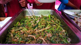 Buffet at Laos Wedding Ceremony, Asia Food 4k Video Clip Footage