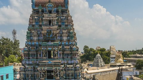 Kumarakottam temple in Kanchipuram and nearby street, India, 4k time lapse