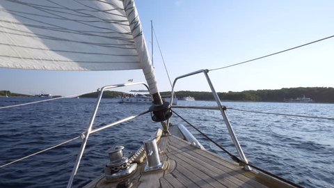 Sailing on the sea - beautiful day sail boat trip / Adriatic sea - Hvar croatia