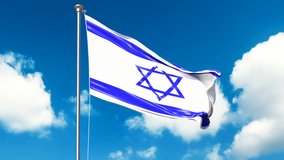 Waving Israel flag with sky and clouds video. Israel flag video