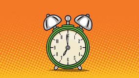 Old alarm clock rings. Cartoon colorful pop art style. 4K Video animation