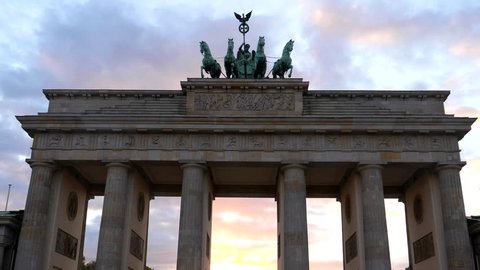 a close view of brandenburg gate at sunset in berlin, germany