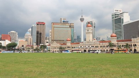 Kuala Lumpur, Malaysia: January 25, 2018: Sultan Abdul Samad Building and Merdeka Square in Kuala Lumpur, Malaysia at noon