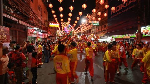 Nakhon sawan,Thailand -18 February 2018 : Chinese New Year with parades adorned with beautiful lamps have many visitors at Nakhon sawan province ,Thailand.