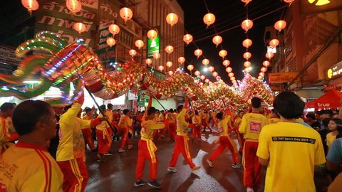 Nakhon sawan,Thailand -18 February 2018 : Chinese New Year with parades adorned with beautiful lamps have many visitors at Nakhon sawan province ,Thailand.