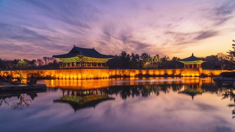 Time lapse Donggung Palace and Wolji Pond at night in Gyeongju seoul korea