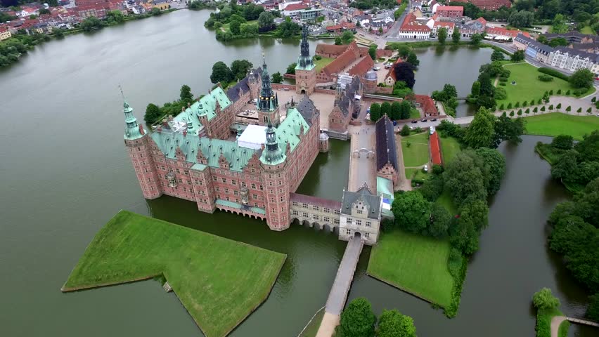 Fly above Frederiksborg, Denmark ( aerial footage )