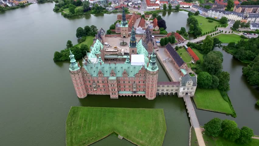 Fly above Frederiksborg, Denmark ( aerial footage )