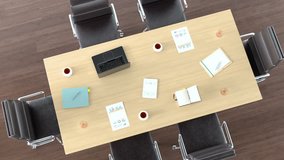 Top view meeting at boardroom table- 3D Rendering illustration